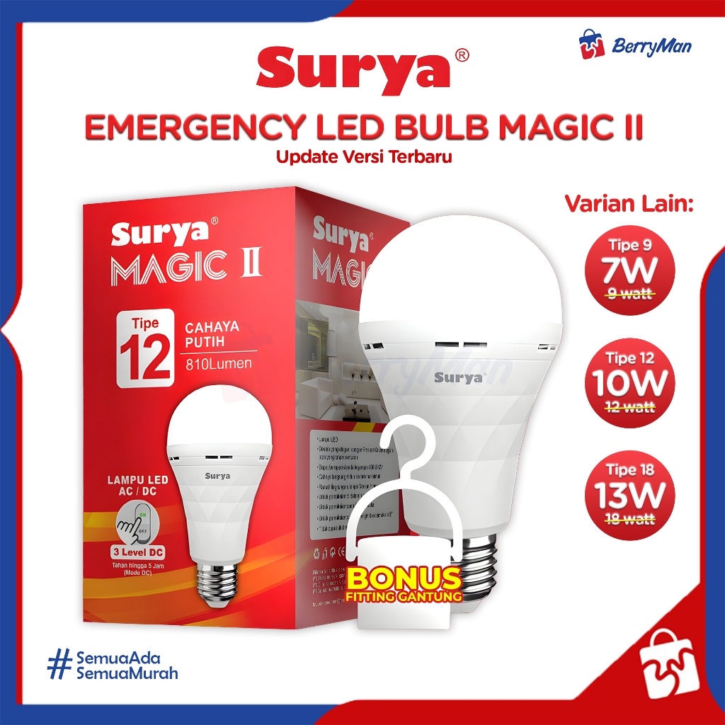 Lampu Bohlam LED Emergency SURYA MAGIC 12 Watt