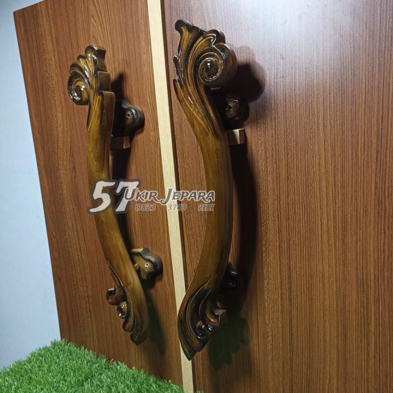 ( Sayap 7 ) Handel handle pintu rumah kayu jati ukir asli jepara motif klasik - gagang pintu rumah