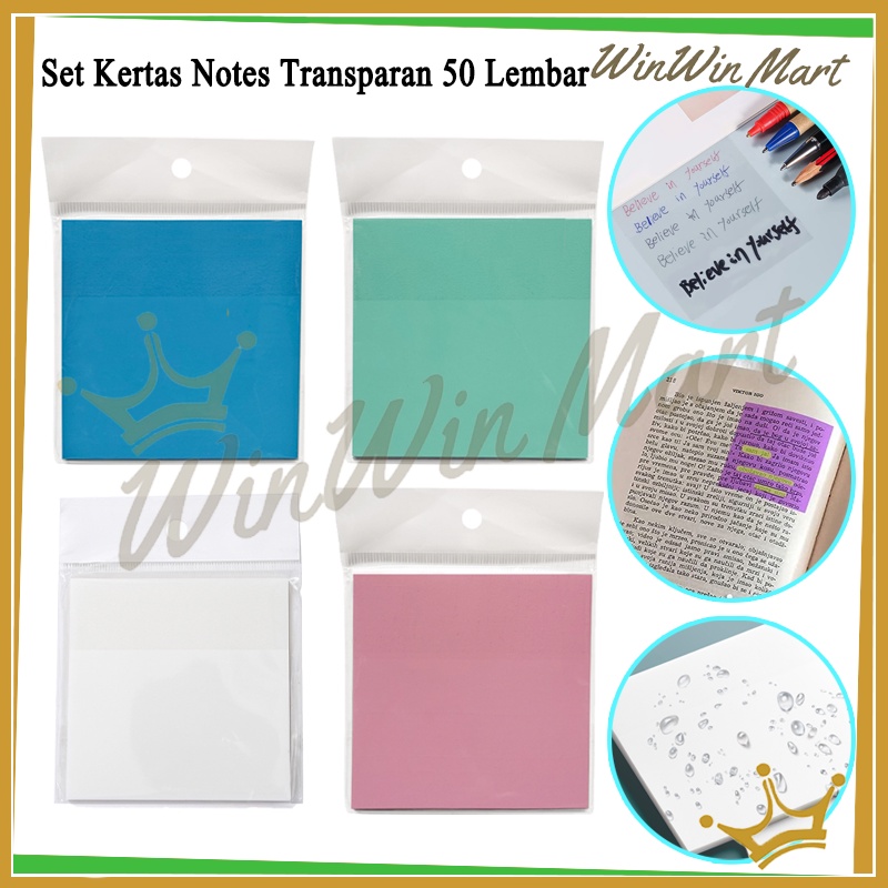 

Set Kertas Notes Transparan 50 Lembar/Sticky Notes Transparant/Sticky Memo Bening PET/Sticky Notes Transparan 50 Lembar Anti Air