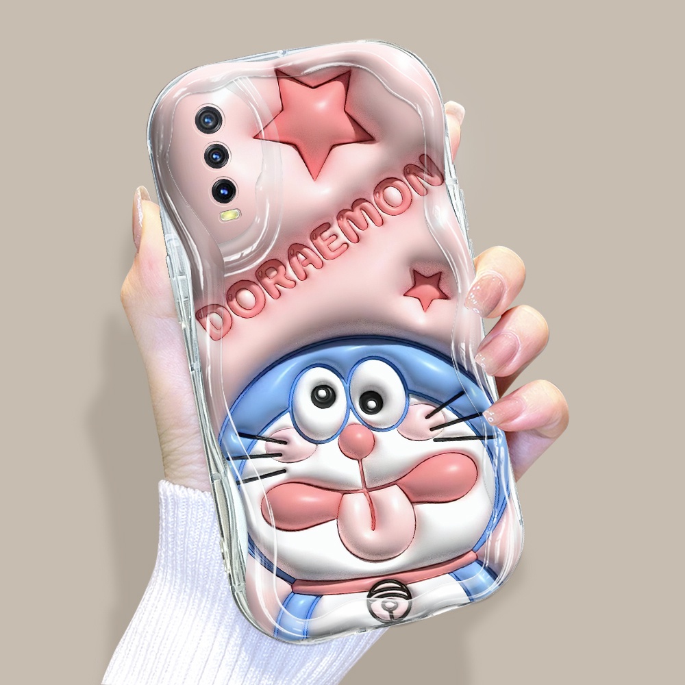 Vivo Y12A Y20SG Y20i Y20S Y12S Y20 2021 Untuk Phone Case Softcase Kesing Soft Handphone Cassing Mode Imut Kartun Star lucky Pink Blue Doraemon Pola Krim Garis Transparan Hp Casing