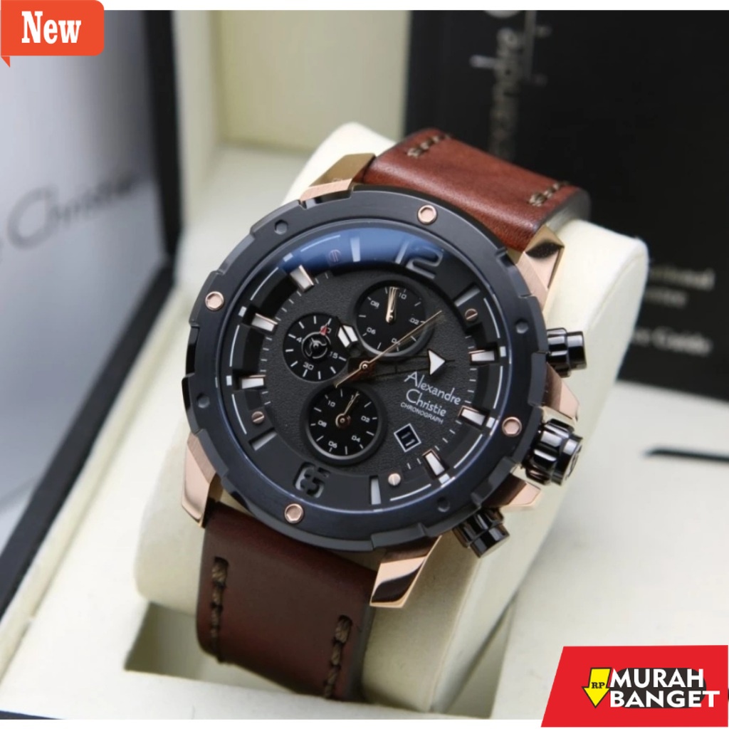 Jam pria keren- Jam Tangan Pria Alexandre Christie LEATHER KULIT TALI AC 6410 / AC6410 / 6410 OFFICI