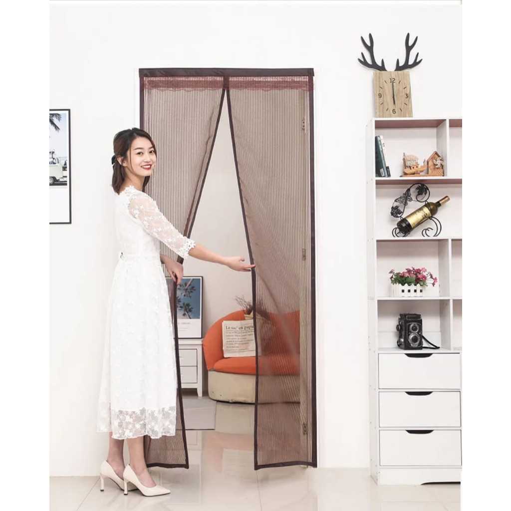 Langsung Tempel tirai pintu magnet anti nyamuk platinum velcro (perekat) polos salur uk.90x210/100x2