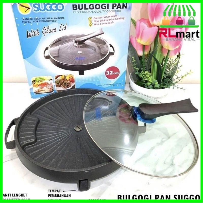 BULGOGI + TUTUP KACA Suggo Bulgogi Grill Pan 32cm / Alat Panggan Anti Lengket / Bulgogi Pan  Anti Le