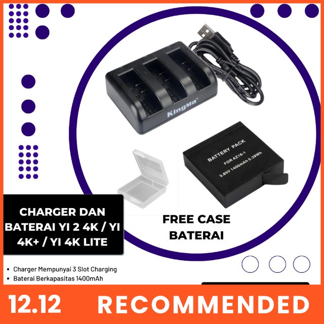 Paket Charger Yi 4K Plus Dan Battery Baterai Xiaomi Yi 2 4K Lite 4K+