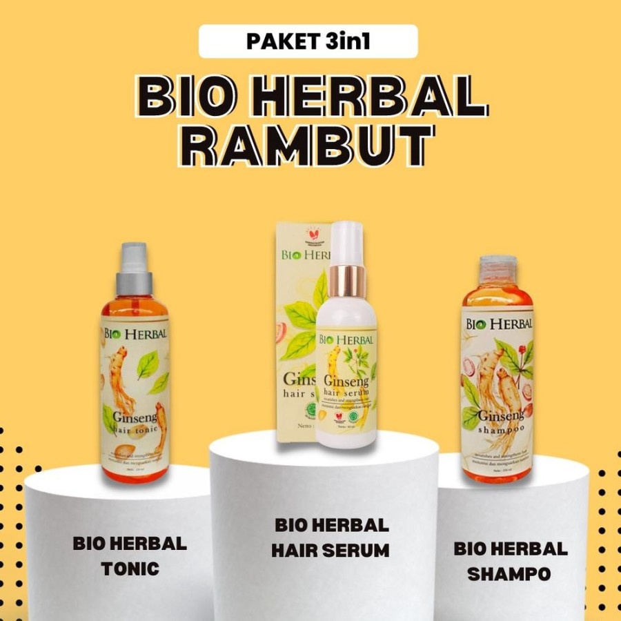 HAIR CARE RAMBUT KERING DAN RUSAK BIO HERBAL GINSENG PAKET 3IN1 SHAMPO + TONIC + HAIR SERUM ORIGINAL