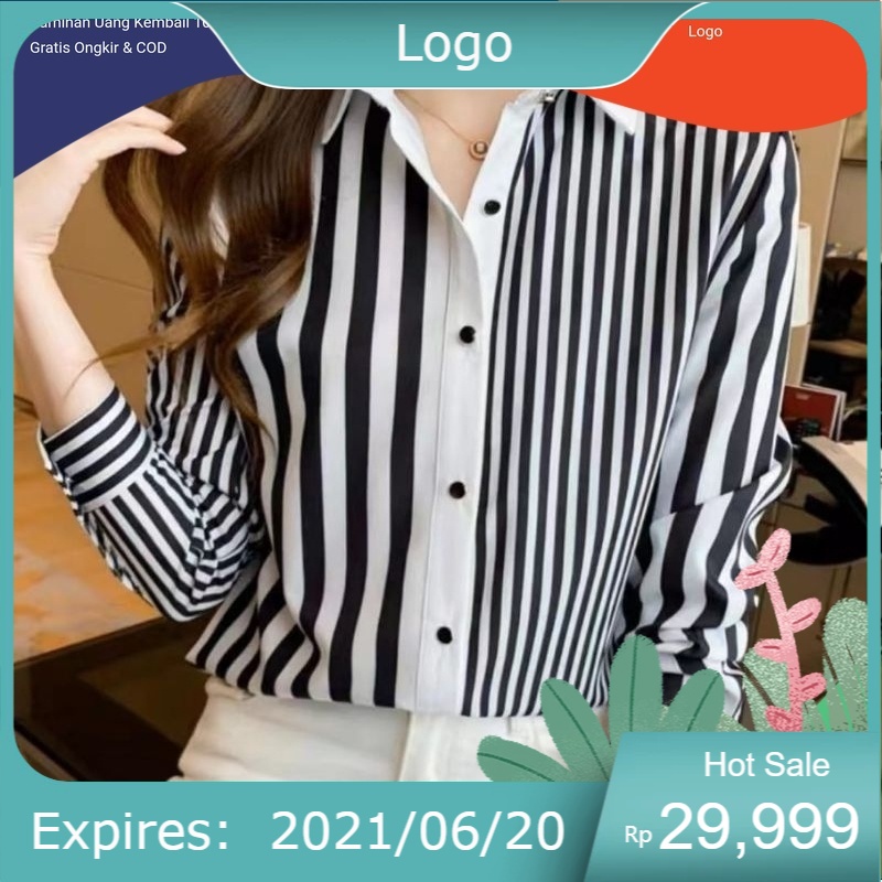 Kemeja wanita bangkok motif cewek silk kekinian KEMEJA SALUR PUTIH HITAM LD 110 PJG 70