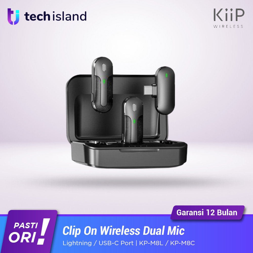 KIIP M8 Microphone Wireless Mic Clip On Dual Mic USB-C Lightning M8C M8L Lavalier KP-M8