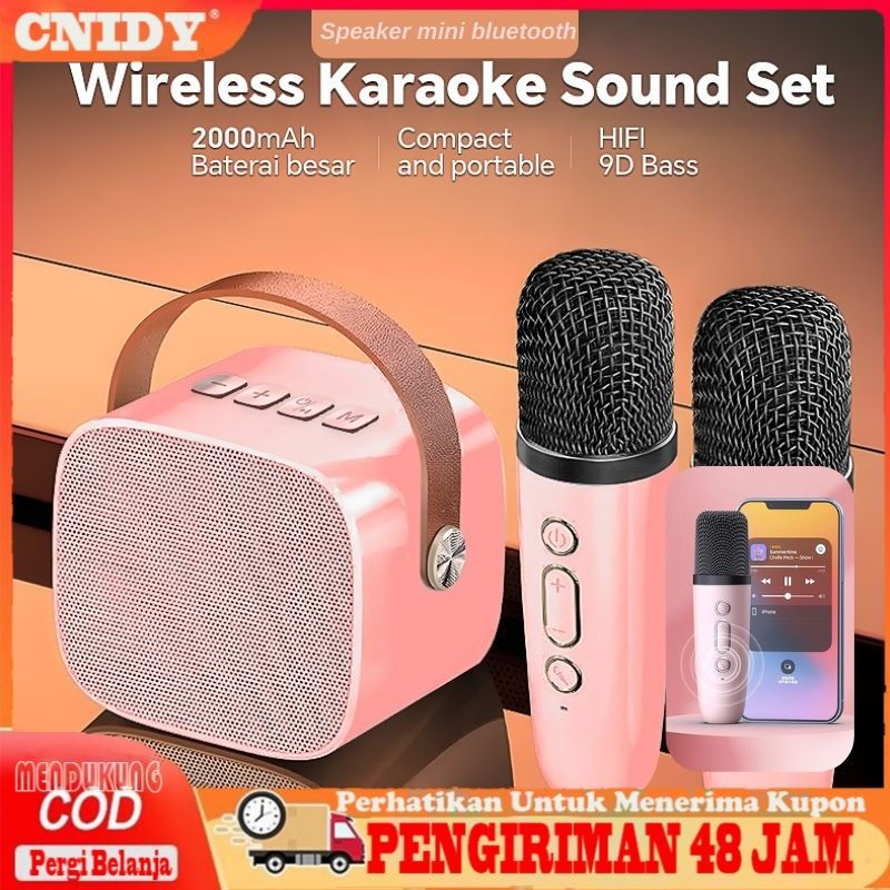 	 【2 MIC】Speaker mini bluetooth/karaoke Full Bass Portable Wireless Bass 2Mic1 MP3 Player Full Wireless ktv 1set Cute/Ruangan /Luar	