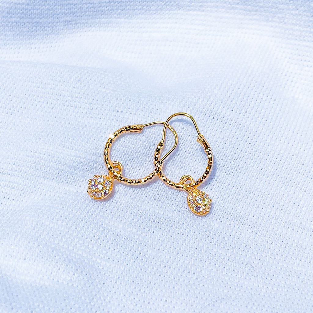 Anting bulat anak dan dewasa emas asli kadar 700 70 16k rosegold gantung permata bola ukir kilat sim
