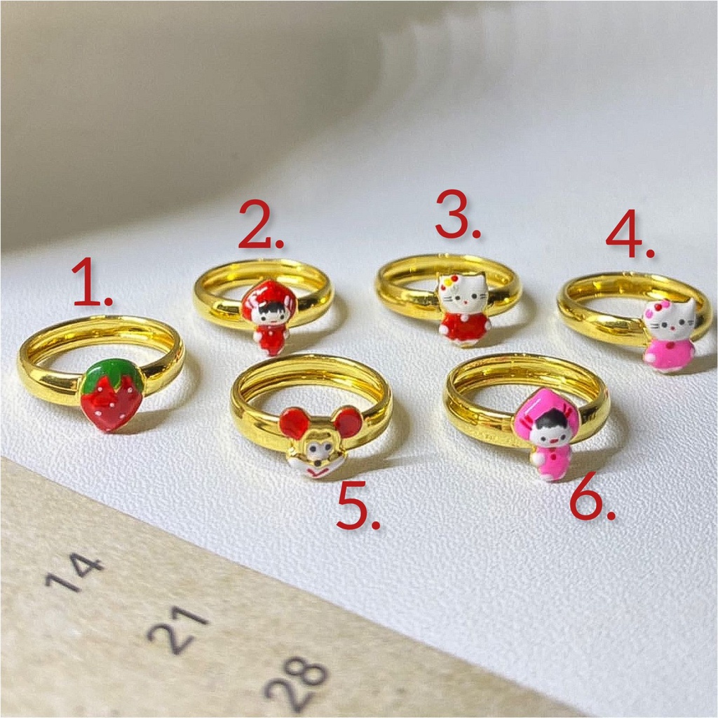 Cincin anak anak emas asli kadar 700 70 16k boneka mickey dino ice cream stoberi hello kitty mochi b