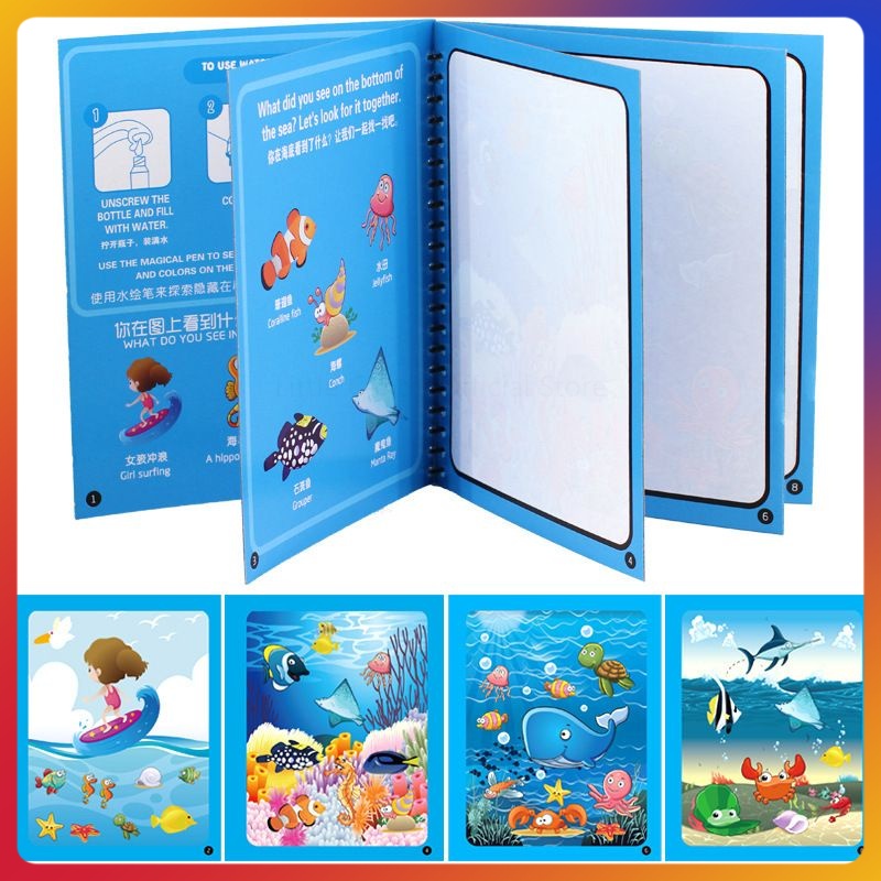 

Magic Water Book | Magic Water Pen | Buku gambar ajaib | Mainan Edukasi Anak-COD