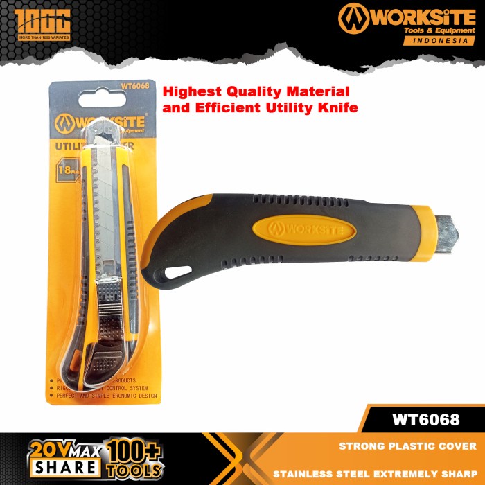 

Pisau Cutter Handle tebal otomatis ganti pisau Cover 18mm Worksite