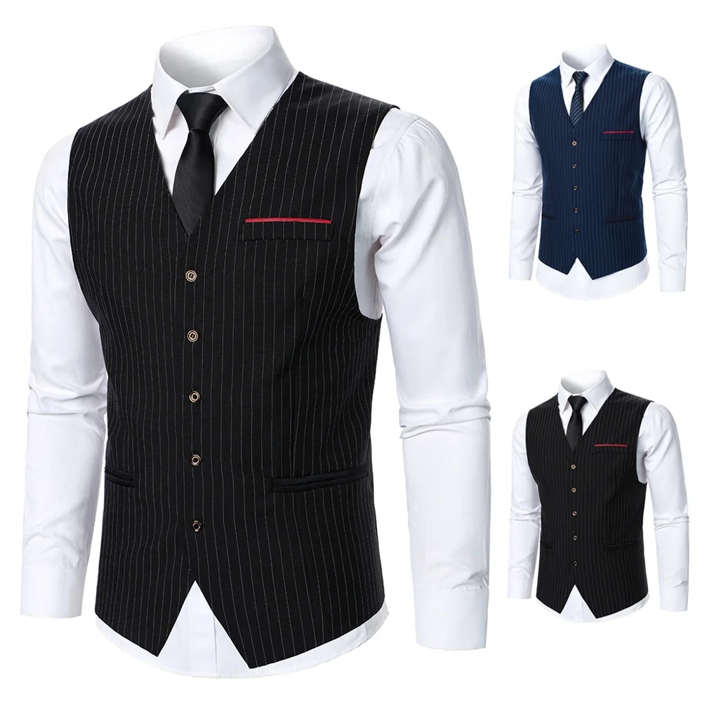Men Suit Vest Coat Stripe Fabric Decorative Chest Pocket Design Classic Design Causal  Business Fash
