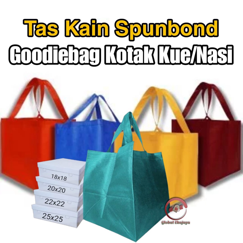 

Tas Kain Spunbond Goodie Bag Box Ukuran Dus Kue Brownies / Nasi Kotak 18x18 20x20 22x22 25x25 Untuk Kantong Belanja Lipat Toko Kue, Souvenir Ulang Tahun, Tahlilan Syukuran Parsel Besek Tasyakuran Paper bag Hantaran Thinwall , Mika Bento Hajatan Pernikahan