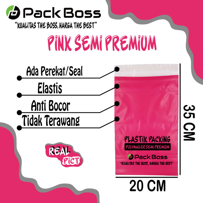 

POLYMAILER PACKBOSS 20X35 ISI ±100 *KUALITAS TEBAL,HARGA PABRIK TERMU - PINK SEMI PREM