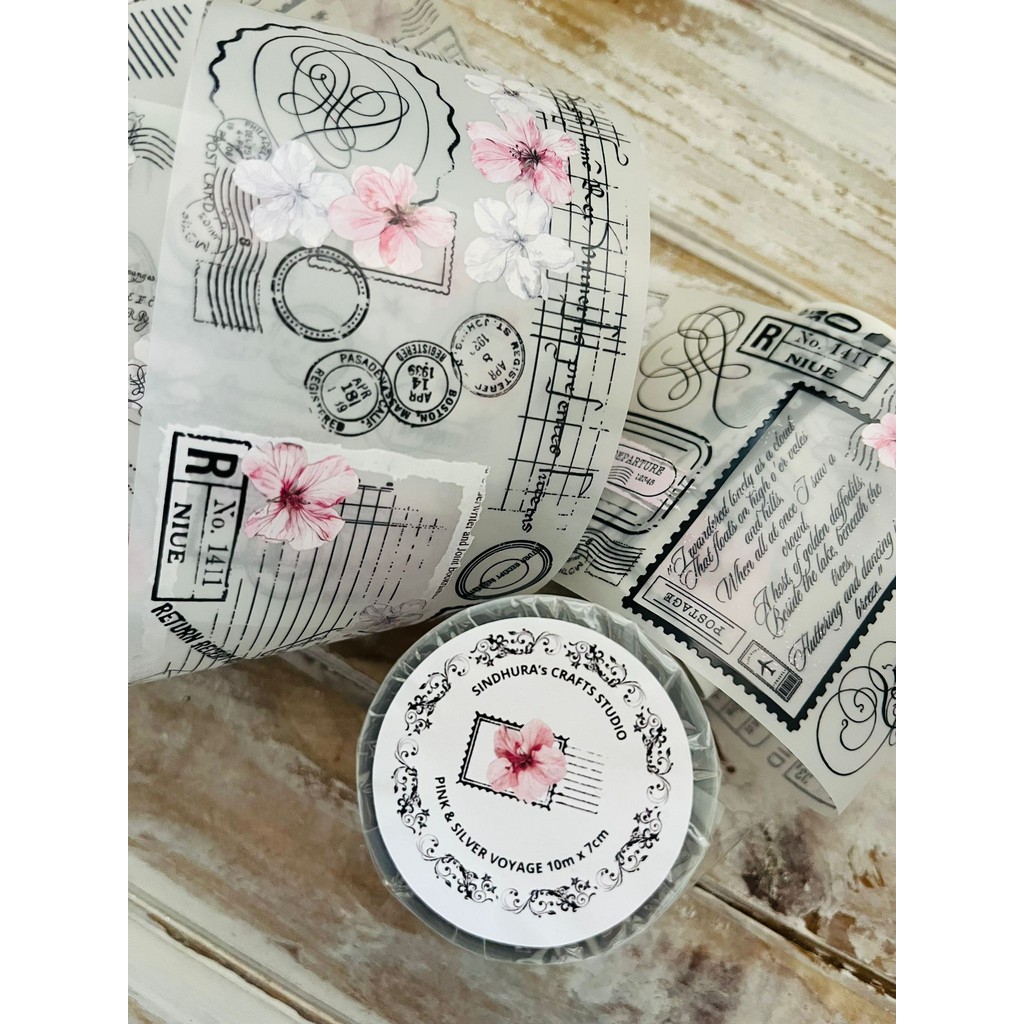

Studio Vintage Pink Silver Voyage Washi PET Tape for Card Making Decoration DIY Scrapbooking Plan Stickers