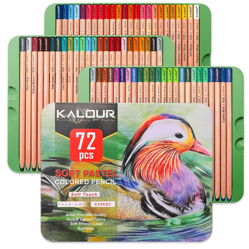 

KALOUR Premium Charcoal Colored Pencils Set of 72/50 Colors, Artists Soft Core Pro Pastel Chalk Drawing Tools, Portable Tin Box