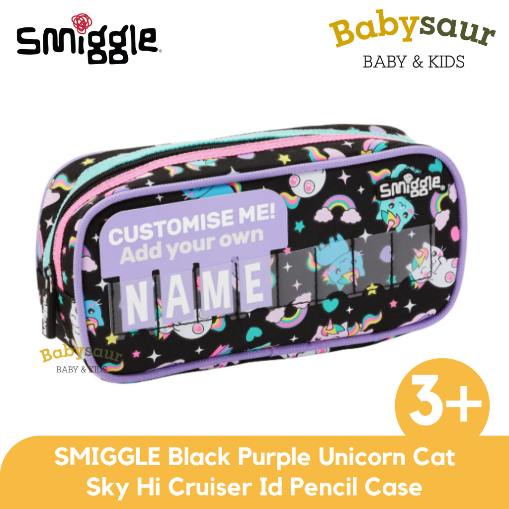 

SMIGGLE Black Purple Unicorn Cat Sky Hi Cruiser Id Pencil Case Pencil Pocket Peralatan Sekolah Tempat Pensil Anak