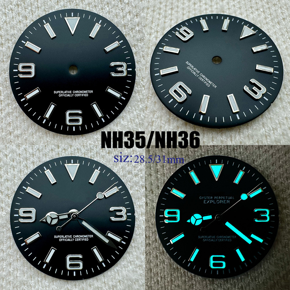 Suitable for NH35/NH36 Movement Dial, Explorer 28.5mm/31mm BGW9 Blue Glow, Equipped With Diving Watc