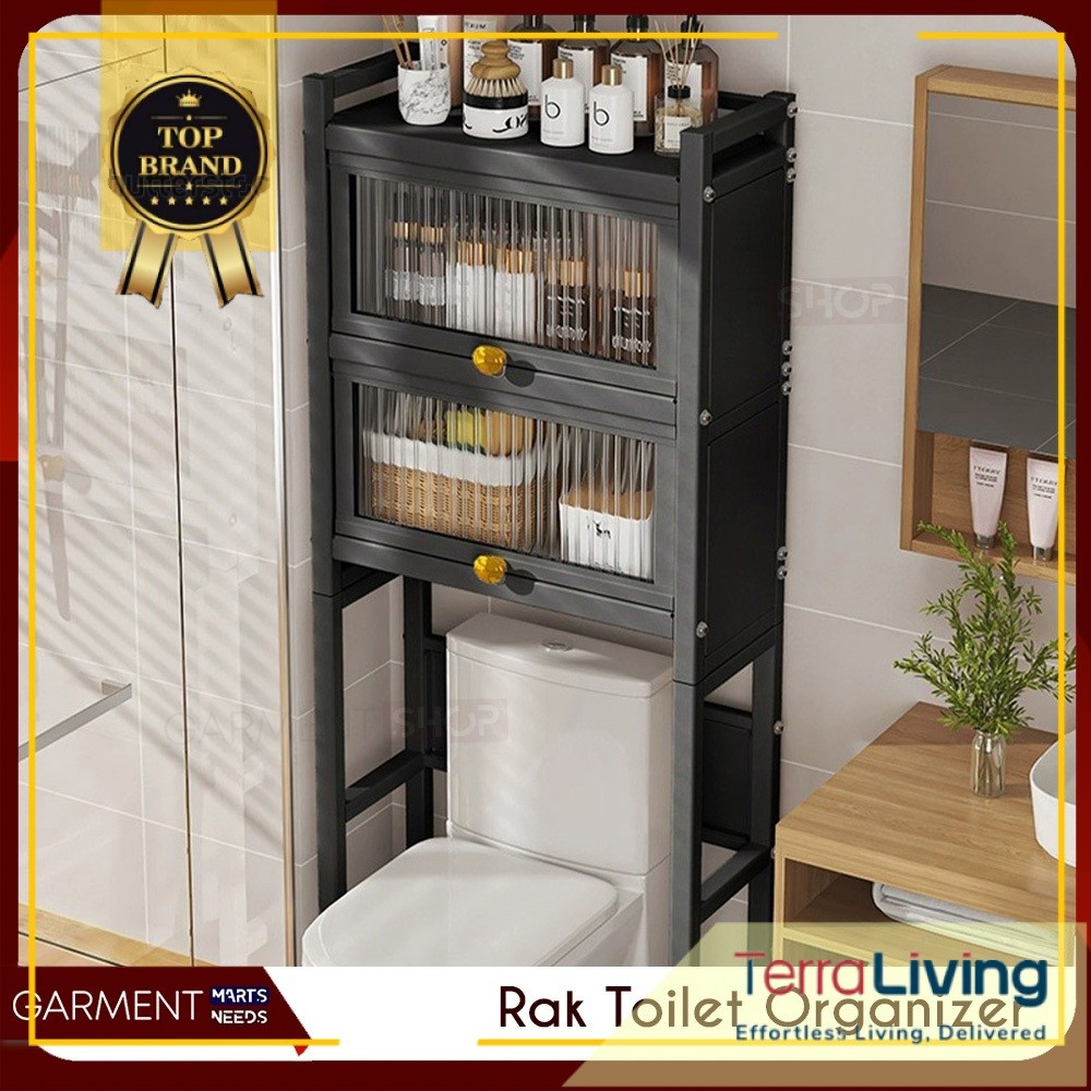Rak Toilet Besi Stainless Steel Lemari Kamar Mandi Tertutup Atas Kloset Tempat Sabun Shampoo Tissue
