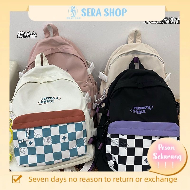 [SENSASI SALE] tas ransel motif kotak kotak backpack korean style tas kotak kotak tas sekolah wanita