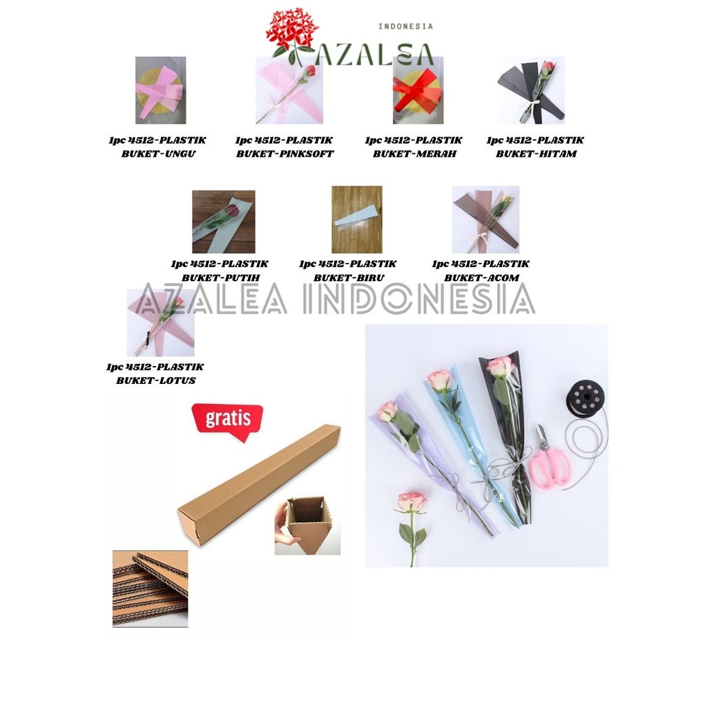 

AZALEA - 1pc Plastik Bunga Mawar 1 tangkai (ecer per lembar) / Wrapping Plastik untuk Mini Buket Rose