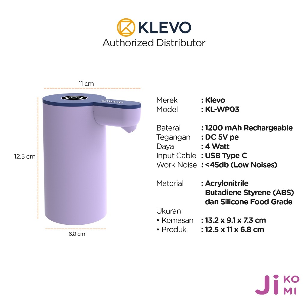 KLEVO KL-WP03 Pompa Galon Electric Rechargeable Type C Dispenser Air Minum Portable Minimalis - ISTA