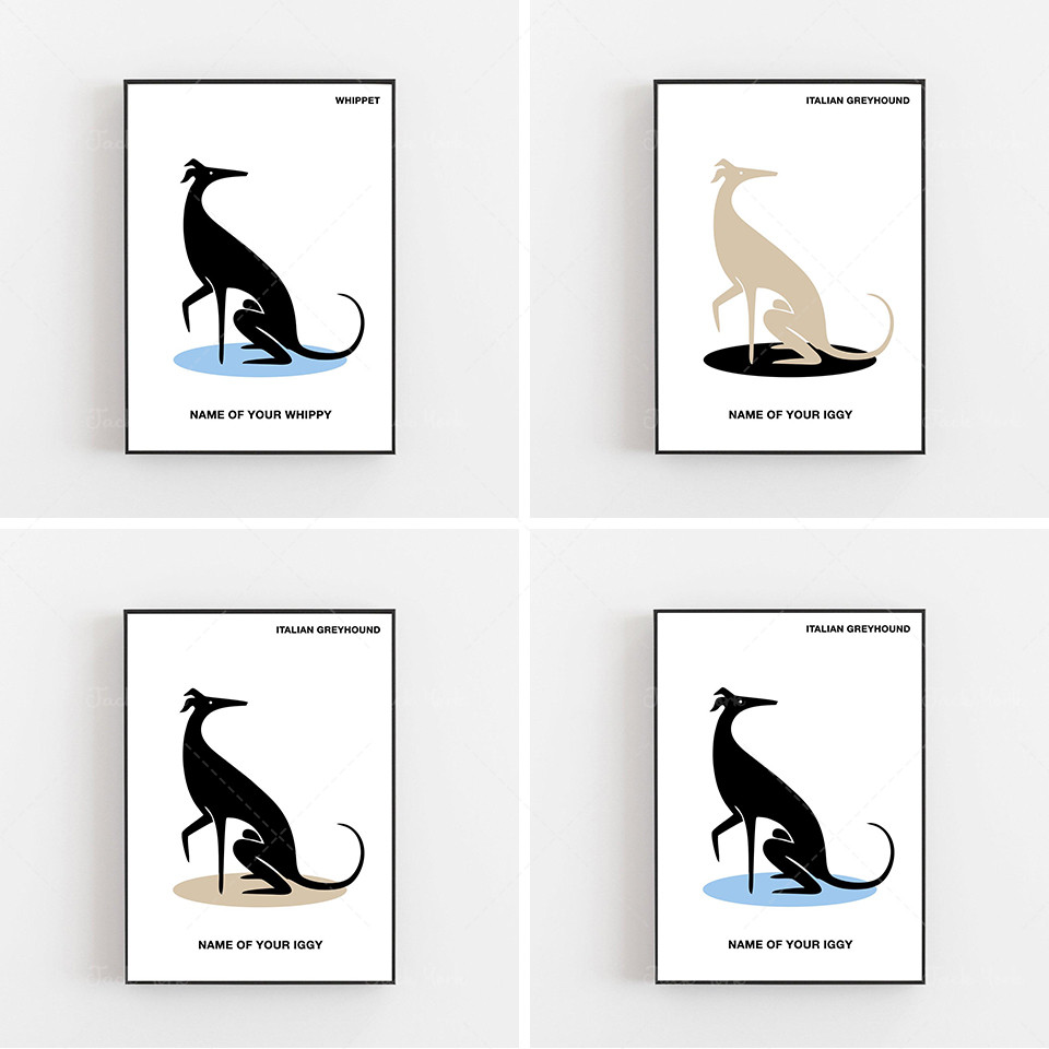 

Whippet custom print minimalist poster personalised gift dog abstract italian greyhound