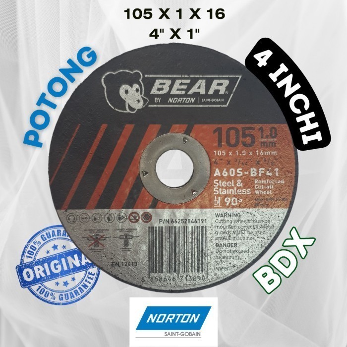 Batu Gerinda Potong 4 inch NORTON A60-S 4x1 untuk Stainless Steel Mata Gurinda Cutting Wheel 105 x 1