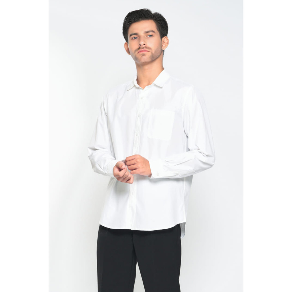 Hassenda Kemeja Pria Polos Lengan Panjang Fritz Putih