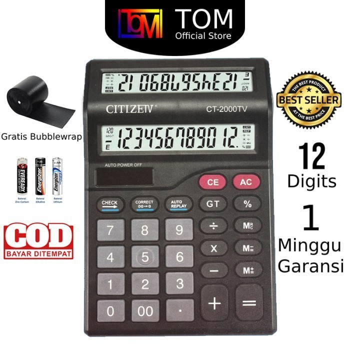 

[CLAUDEMM] Kalkulator Citizen CT-2000 2 Layar 14 Digit - Hitam