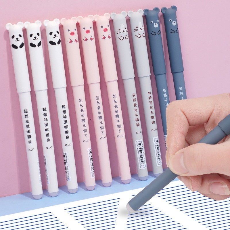 

8pcs Animals Panda Erasable Gel Pen 0.5mm Blue Black Erasable Pen Refills Office Accessories School Supplies Stationery
