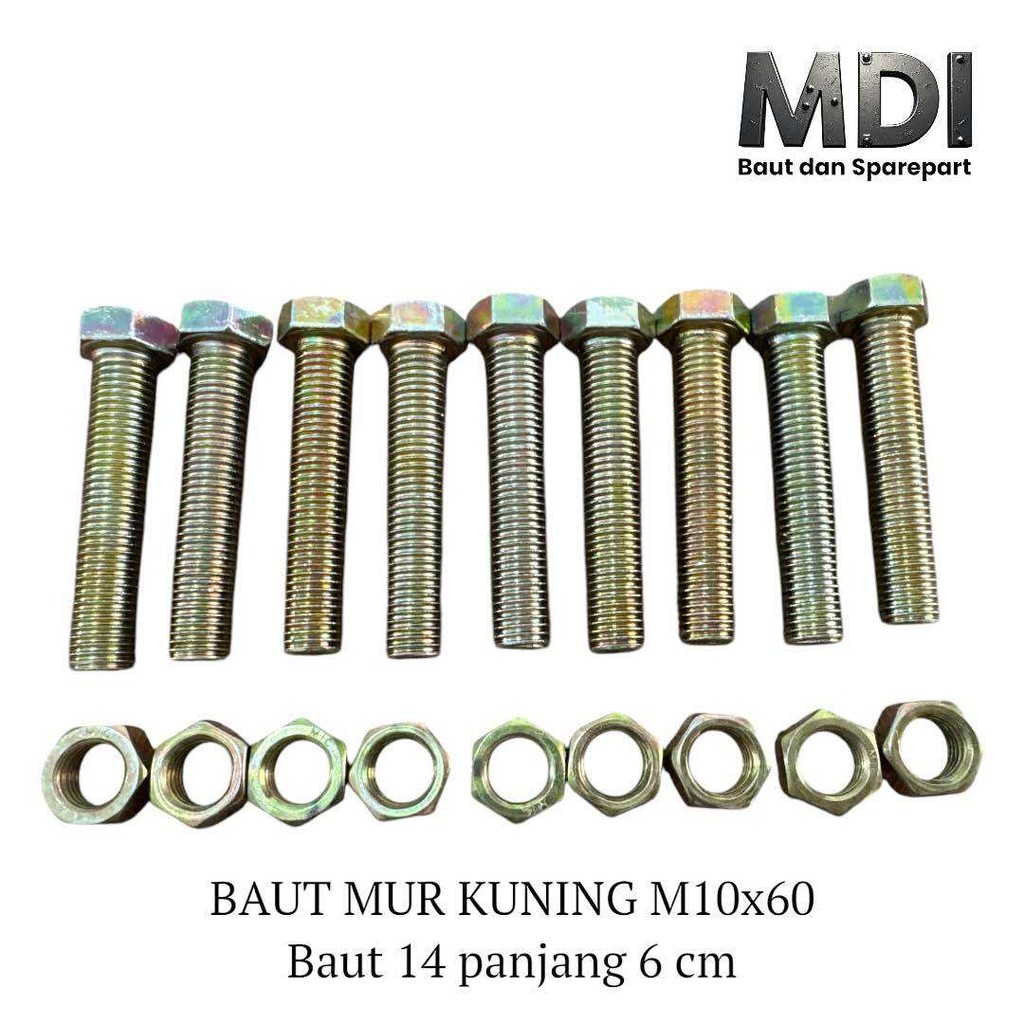 (10 set) BAUT MUR KUNING M10x60 Baut 14 panjang 6 cm
