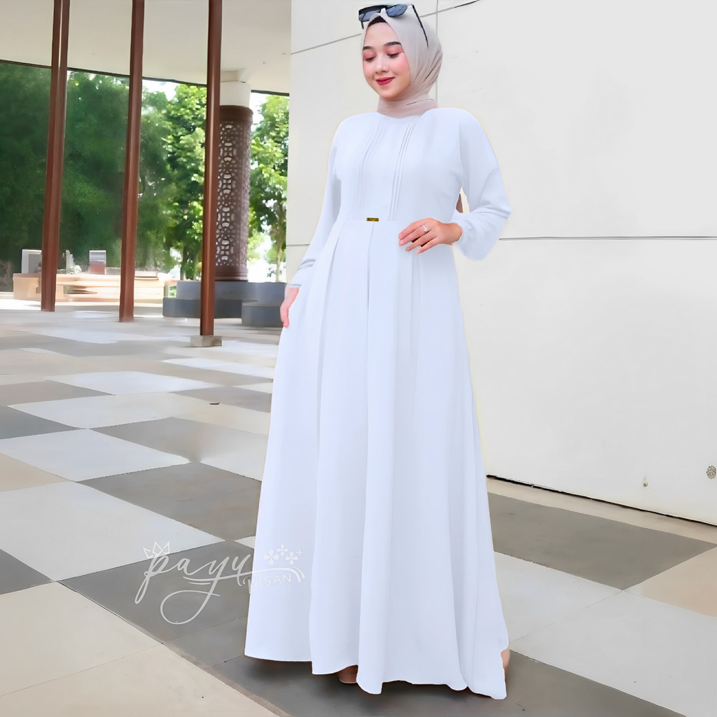 TERBARU Gamis Putih Wanita Crinkle Adem Premium Terbaru