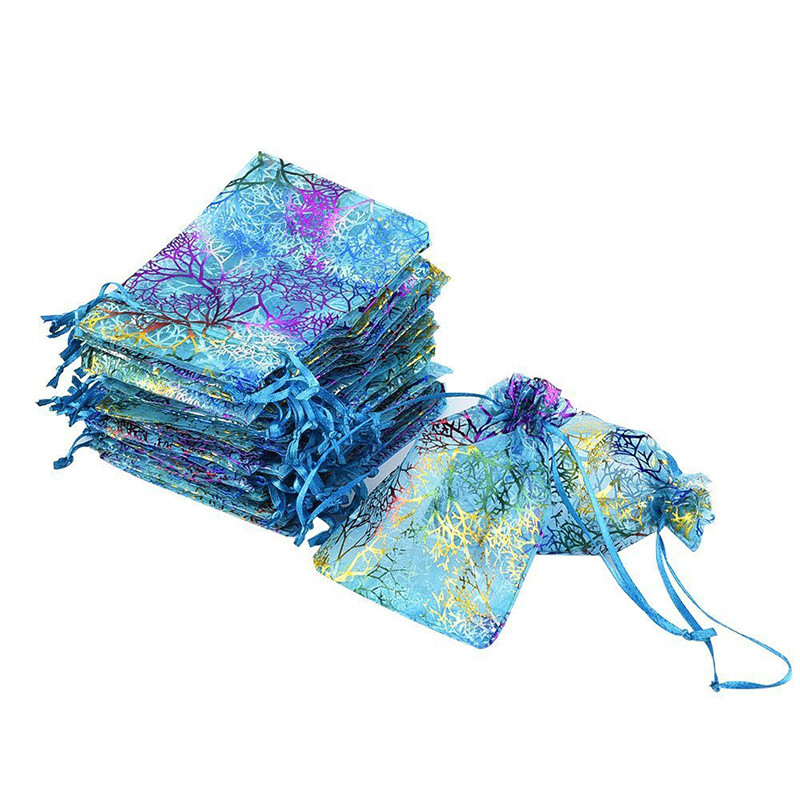 

100pcs 7x9cm 9x12cm Coral Bronzing Drawstring Organza Bags Jewelry Packaging Bag Wedding Christmas Gift Bags Jewelry Pouches