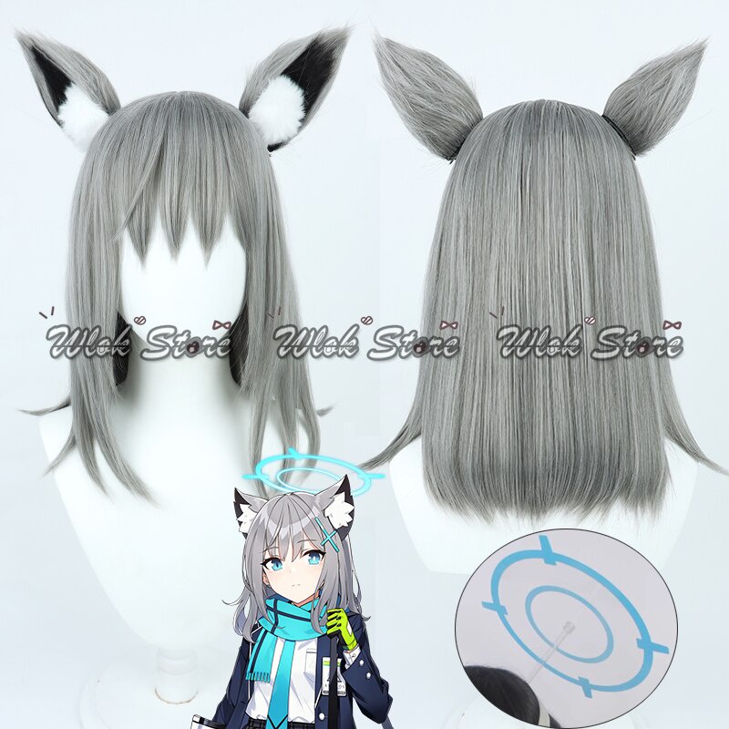 PREORDER Anime Game Blue Archive Sunaokami Shiroko Cosplay Wig Ears Halo Halloween Party Carnival Ro