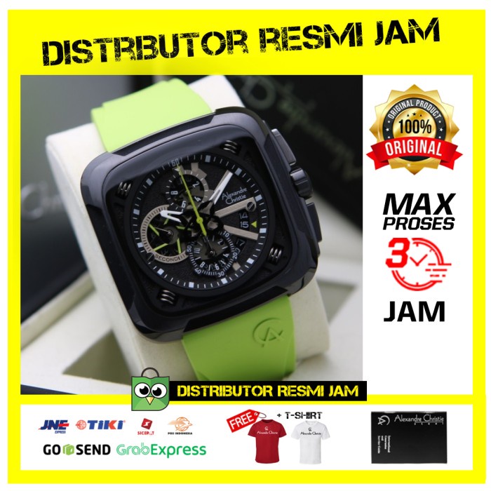 JAM TANGAN PRIA ALEXANDRE CHRISTIE AC 6577 6577MC BLACK SOFT GREEN