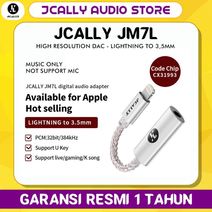Terlaris ✨-JCALLY JM7L HiRes DAC Audio Digital Adapter Lightning to Jack 3.5mm - JM7L