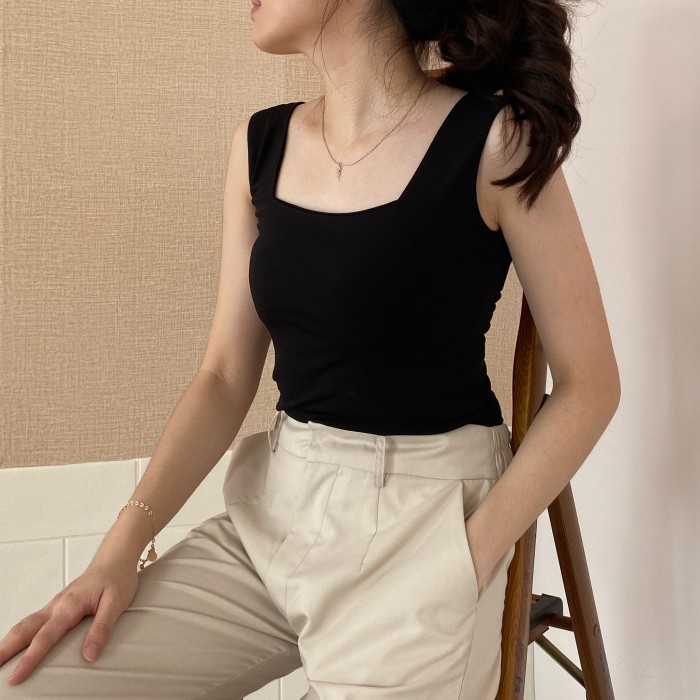 CHLOE tanktop square crop / atasan wanita / kaos wanita / crop panjang - Hitam, L