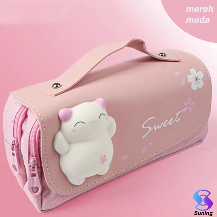 

[Best Seller] Kotak pensil dekompresi perempuan lucu lembut lucu anak-anak siswa sek - Merah Muda