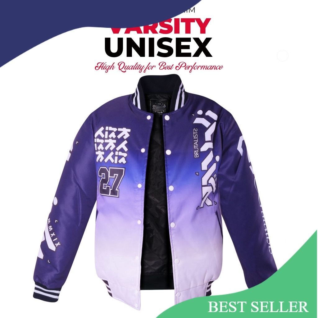Jaket Baseball Varsity jacket Pria Wanita Printing Motif GRADASI UNGU/Grey