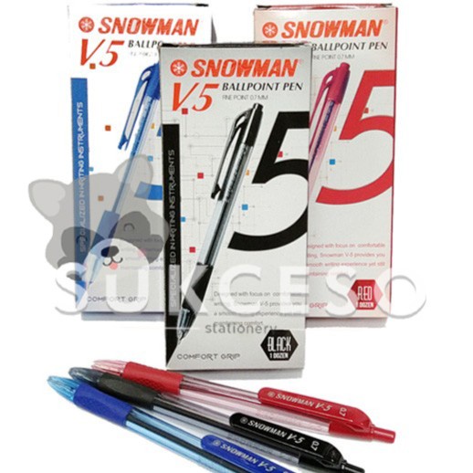 

DIJUAL LUSINAN Snowman Pulpen V5 Black & Biru 0.7mm Pena Ballpoint - Red