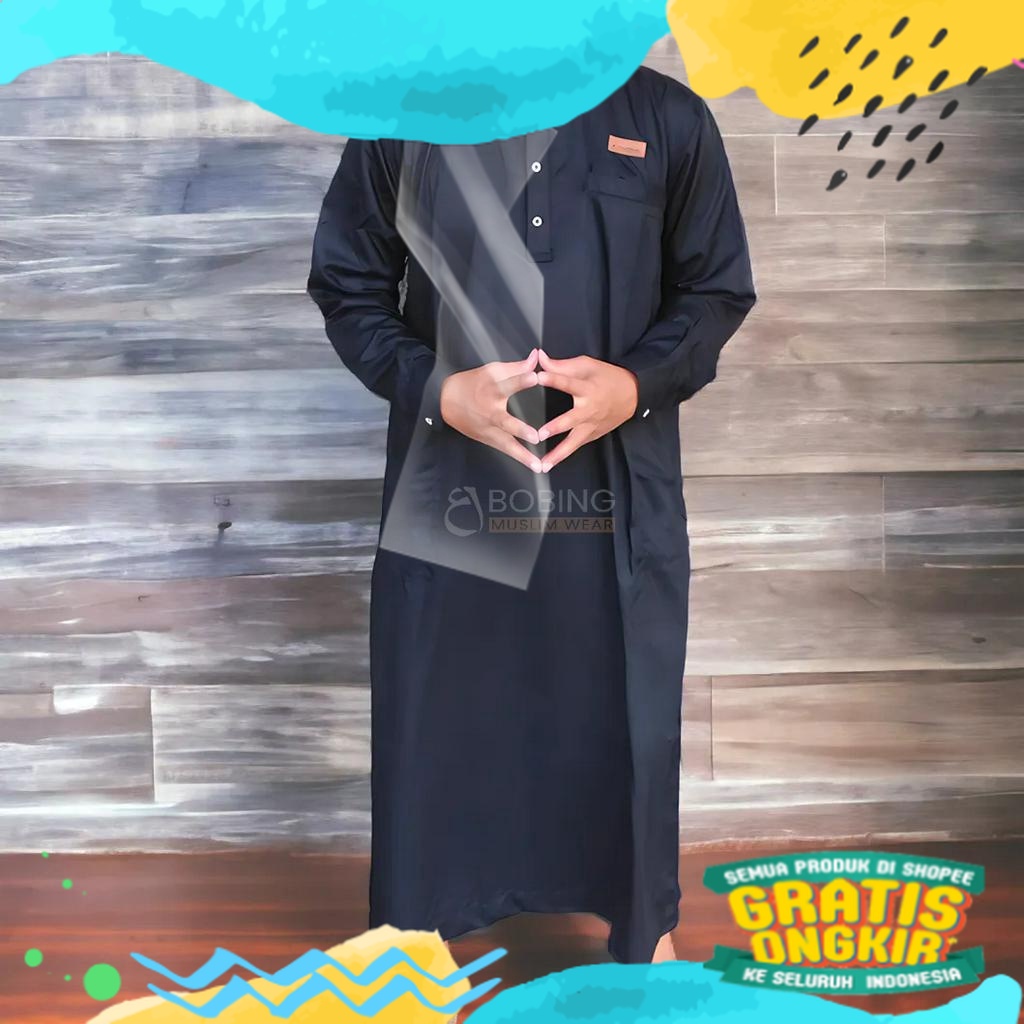 Jubah Polos Lengan Panjang Gamis Jubah Saudi Pakistan Pria Dewasa Katun Toyobo/ biru telur asin