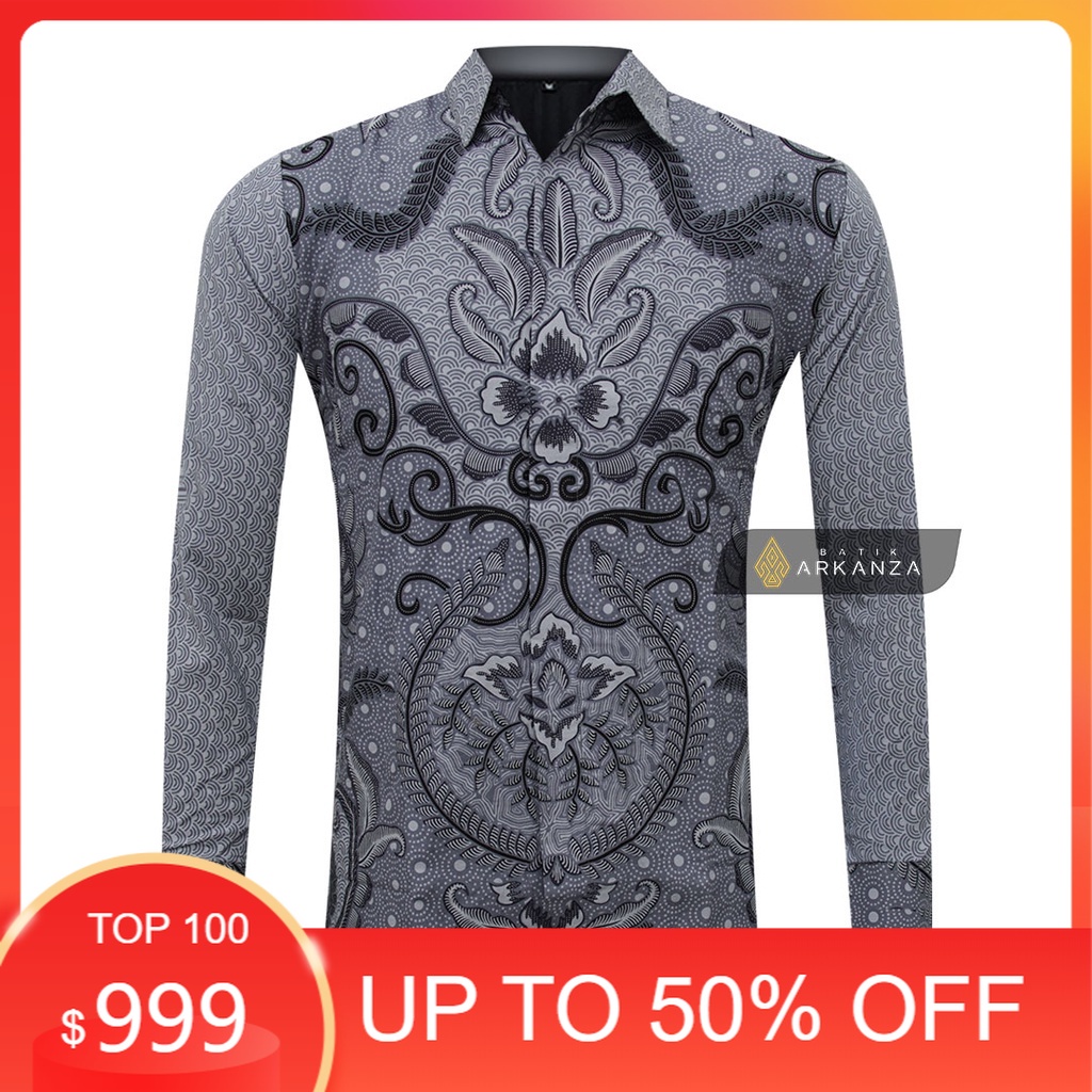 BATIK ARKANZA Motif SAMUDRA JAGAT Hem Atasan Kemeja Baju Batik Pria Cowok Laki Laki Slimfit Full Lap