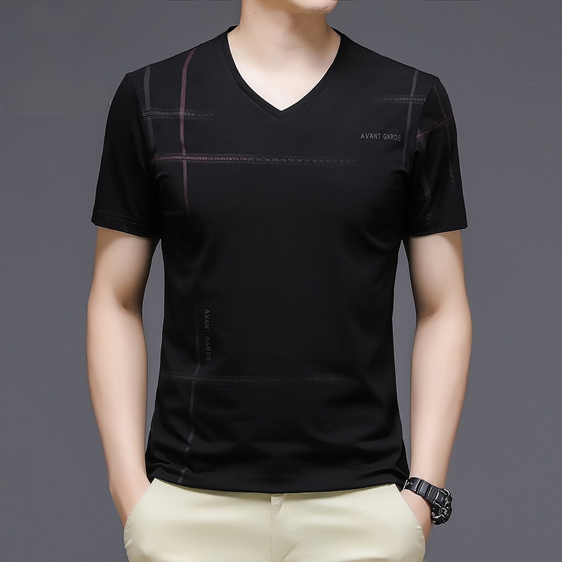 Baju Kaos V neck Avant Kasual Lengan Pendek Pria