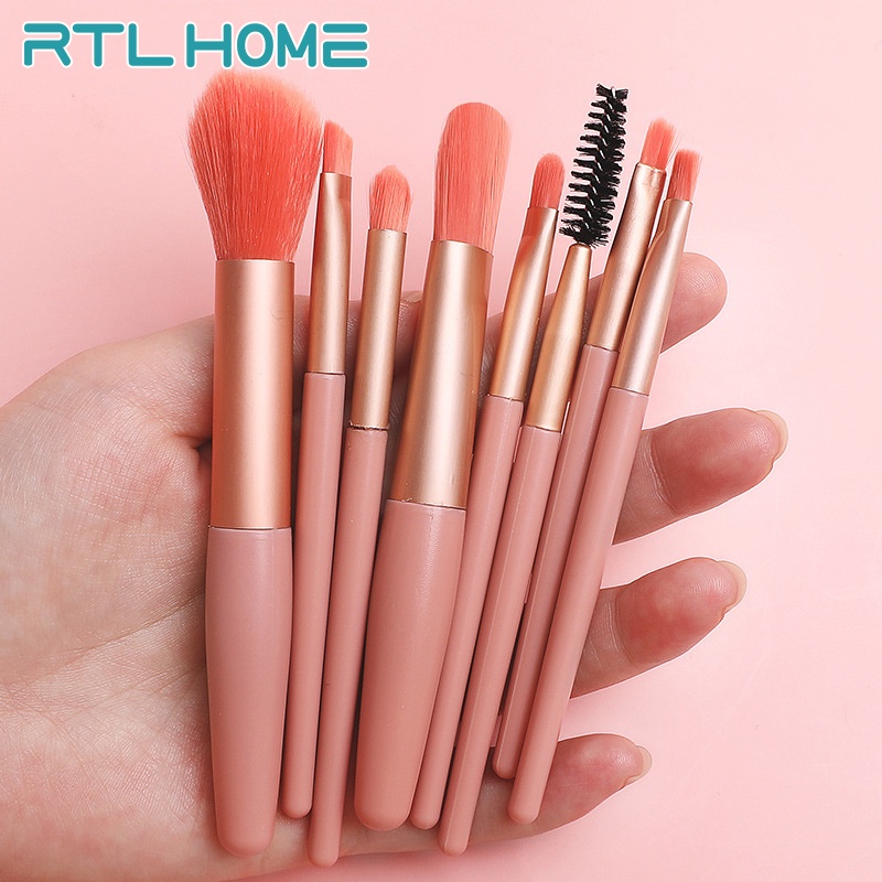 RTL Kuas Set Make Up 8pcs Pouch Set Mini Travel Make Up Brush Cosmetic Brush Make Up Tools Paket Kuas Makeup Mini Travel Beauty Tools