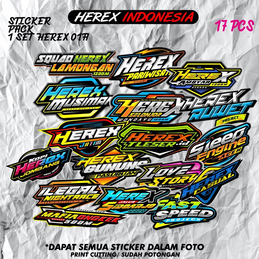 

sticker HEREX 01A 1 set isi 17 pcs sticker murah print cutting /sudah dipotong design ip.sticker