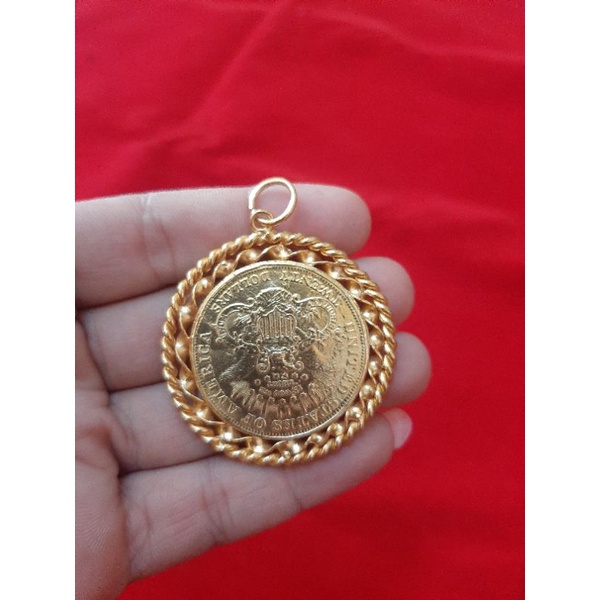 Liontin koin ringgit jam jumbo lapis emas 24karat aksesoris tempahan tukang