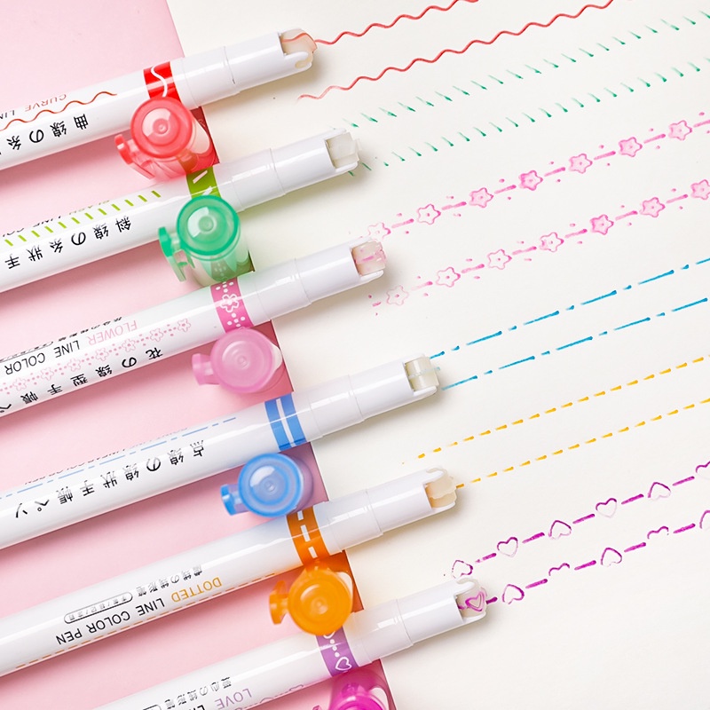 

SPIDOL HIGHLIGHTER BENTUK CURVE BUNGA GARIS DOTS UNIK / Highlighters 1 SET 6PCS STABILO CURVE GRAFFITI