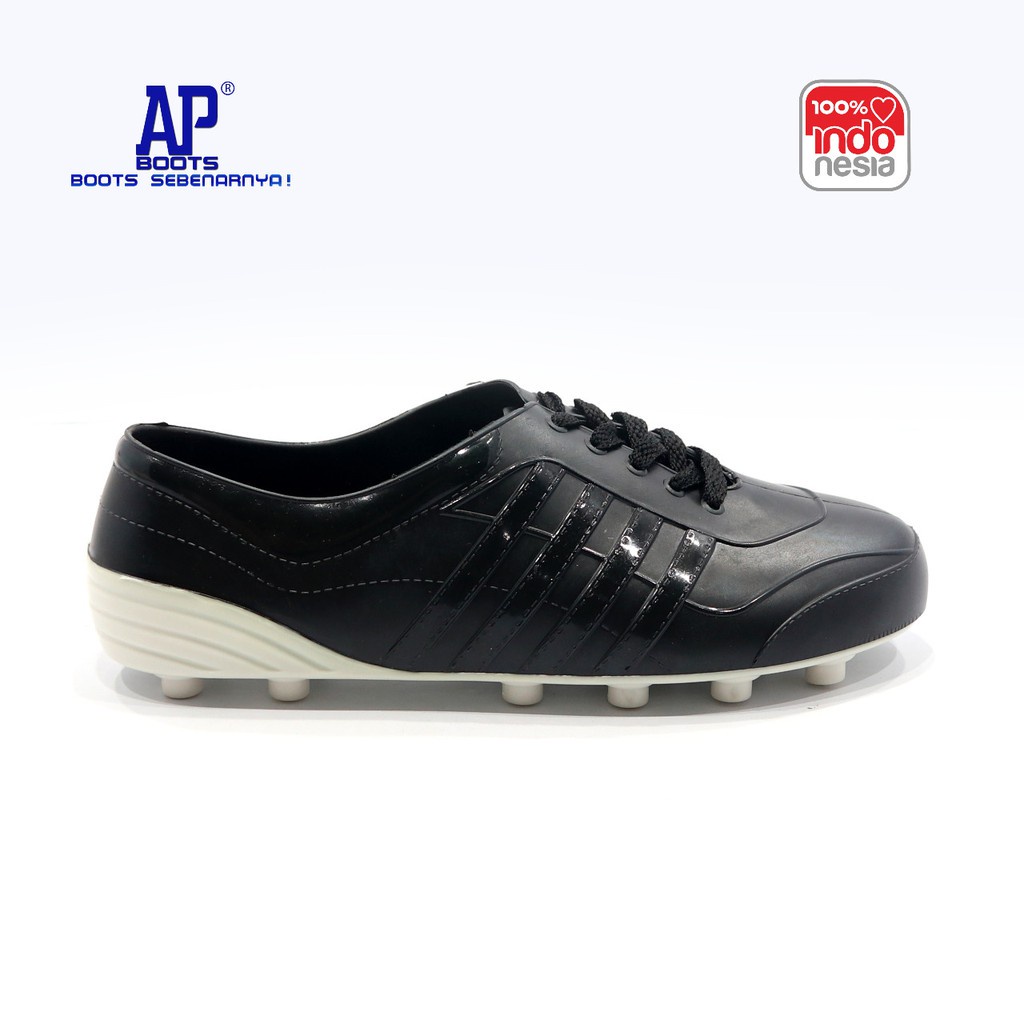 SEPATU KARET AP 969 BLACK WHITE 37-43 - SEPATU KARET BOLA PUTIH - AP BOOT sepatu perkebunan pertanian proyek by Aegis Shoes